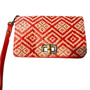 Shiraleah Chicago Women's Orange Tribal Print Woven Wristlet/Wallet Wooden Clasp